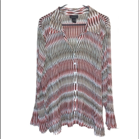 Lane Bryant Boho Accordion Pleat Collared V-Neck Button Down Shirt Size 18 - Picture 1 of 11